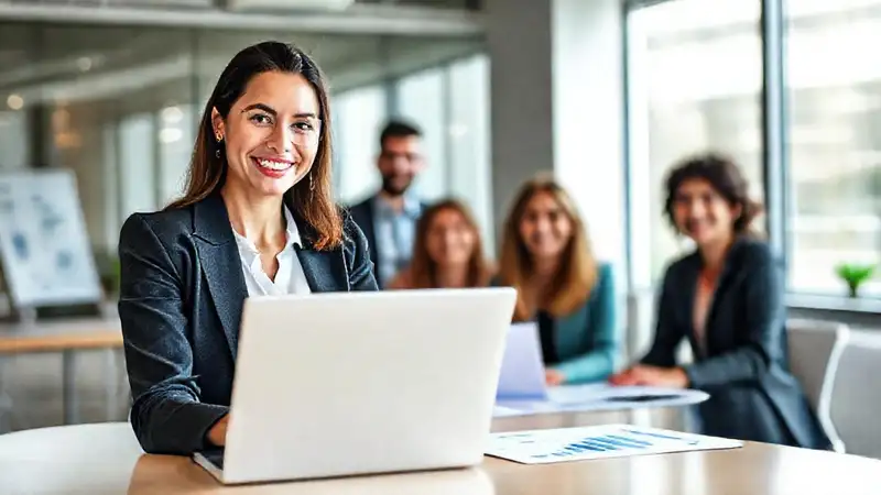 Mujer profesional triunfa en un entorno moderno