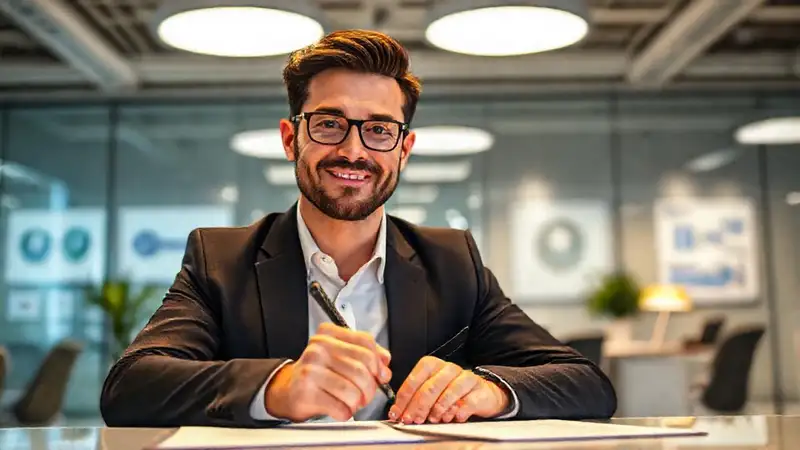 Un influencer firma contrato en oficina