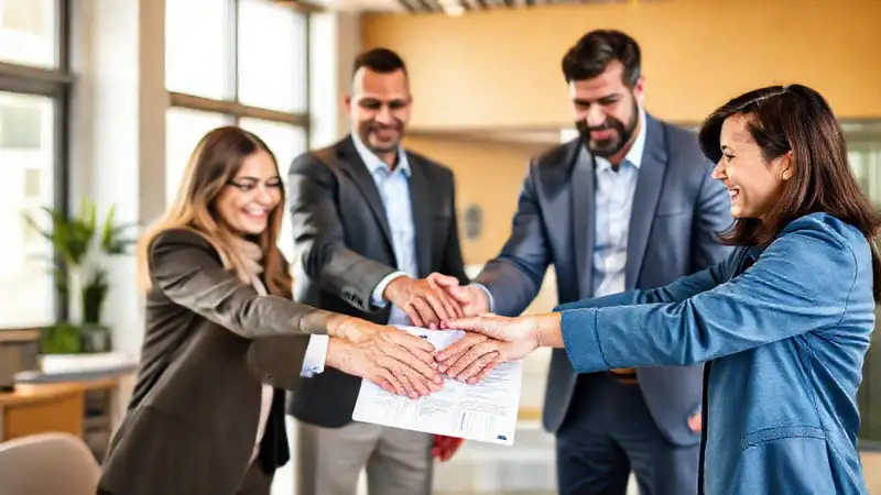 Manos estrechan contrato en ambiente moderno