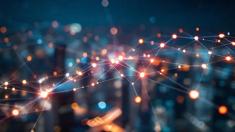 Redes digitales futuristas, datos brillantes y complejos