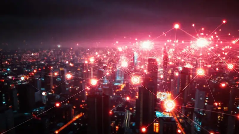 Redes digitales futuristas fluyen en colores