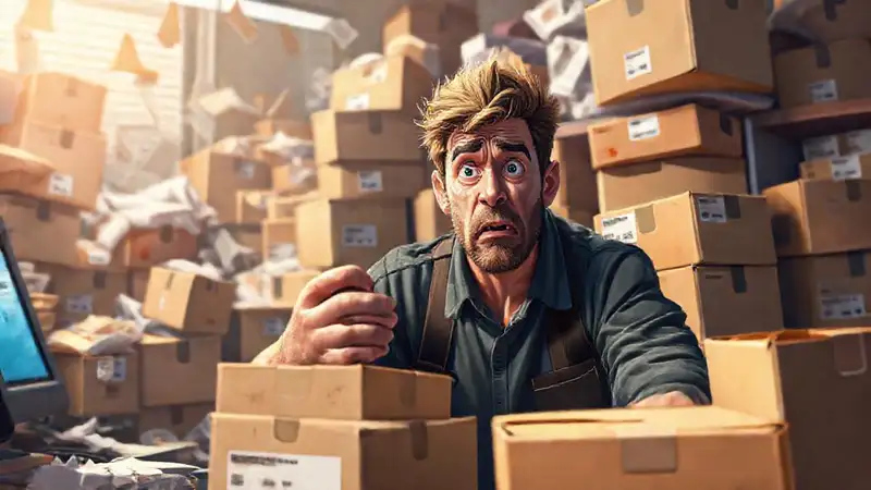 Un influencer frustrado empaqueta un envío caótico