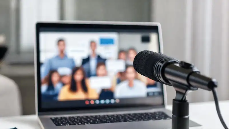 Interfaz webinar profesional y serena