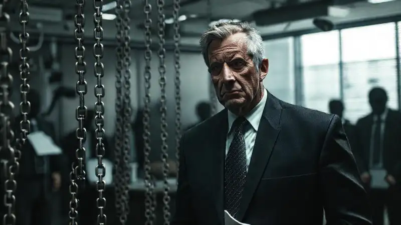 Un diplomático frustrado observa una oficina sombría