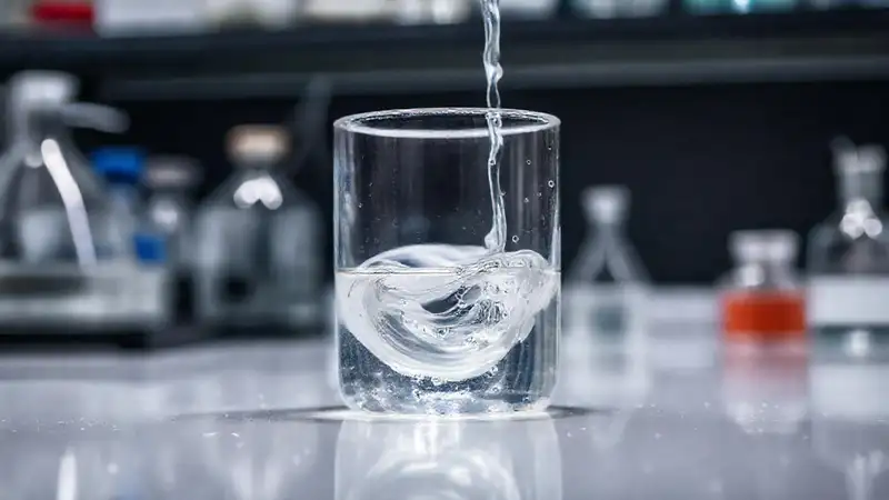 Laboratorio analiza una solución clara