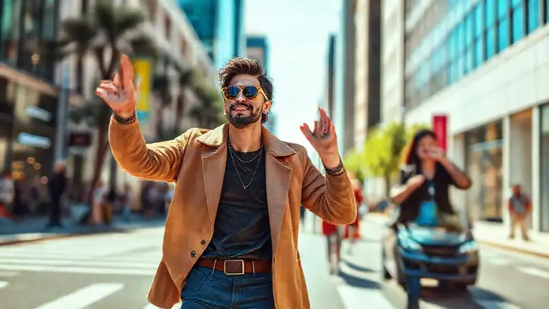 Influencer moderno en ciudad vibrante