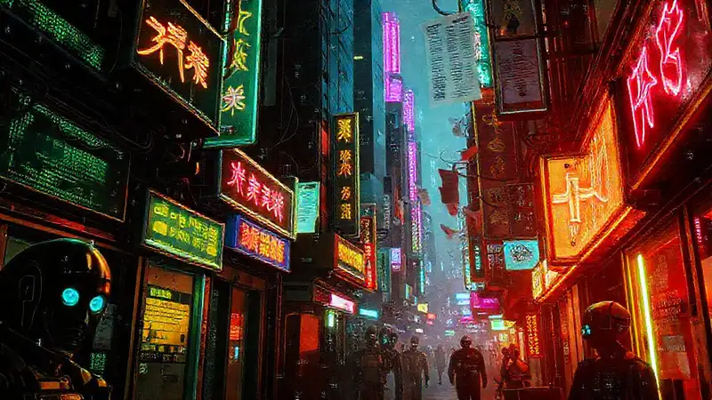Ciudad cyberpunk digital y desolada
