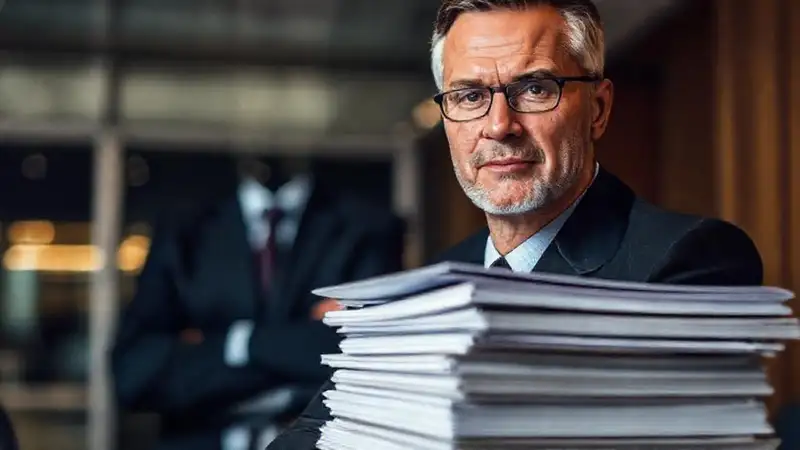 Un ejecutivo confiado analiza datos serios