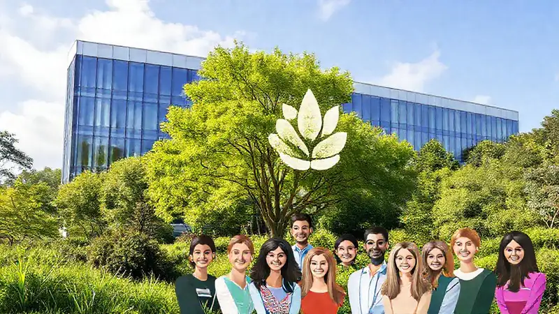 Empresa sostenible, equipo diverso, éxito visual