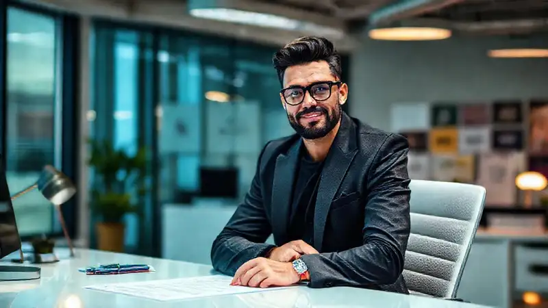 Un influencer elegante firma contrato profesionalmente