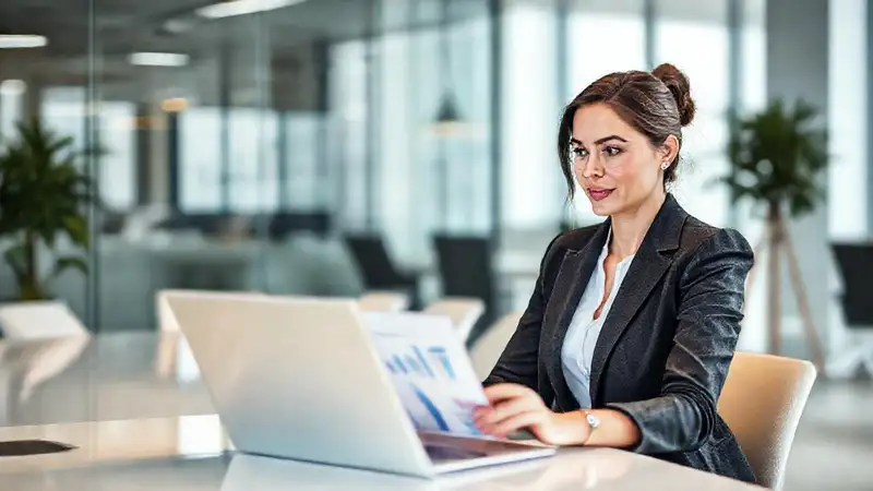 La empresaria analiza datos con confianza