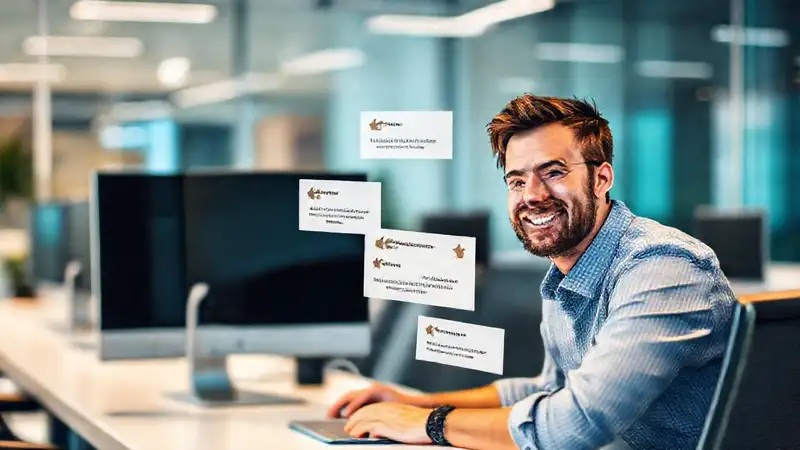 Oficina moderna, cliente feliz, reseñas positivas