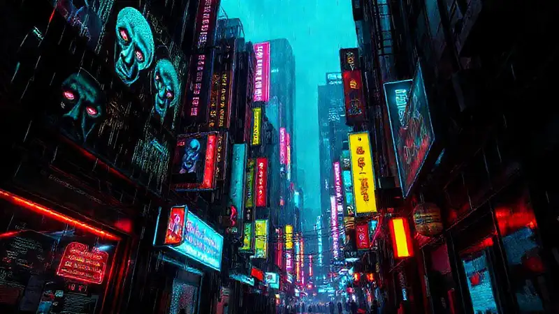 Ciudad cyberpunk brillante
