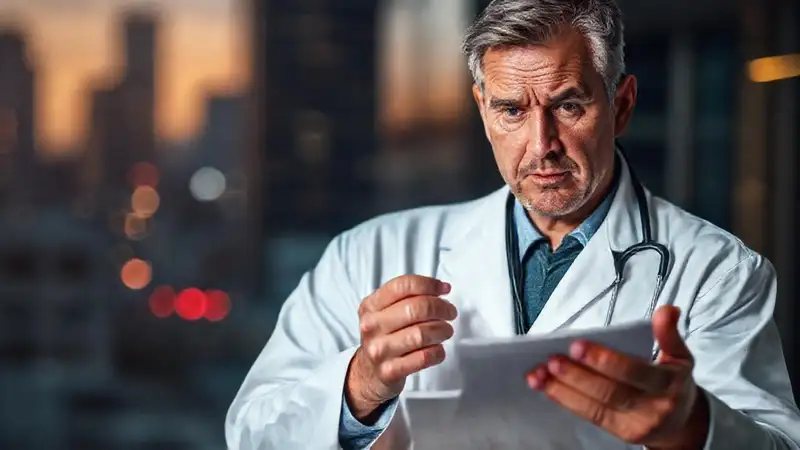 El médico angustiado maneja una situación urgente