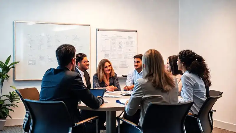 Equipo diverso planifica estrategia en calma
