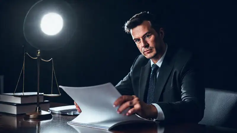 El abogado revisa documentos serios en su oficina