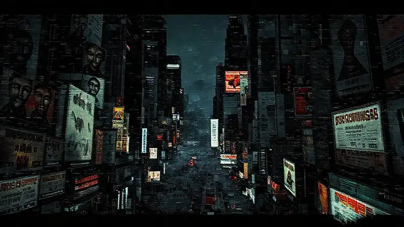 Ciudad digital sombría y perturbadora