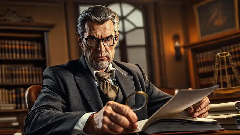 Un abogado serio examina documentos legales