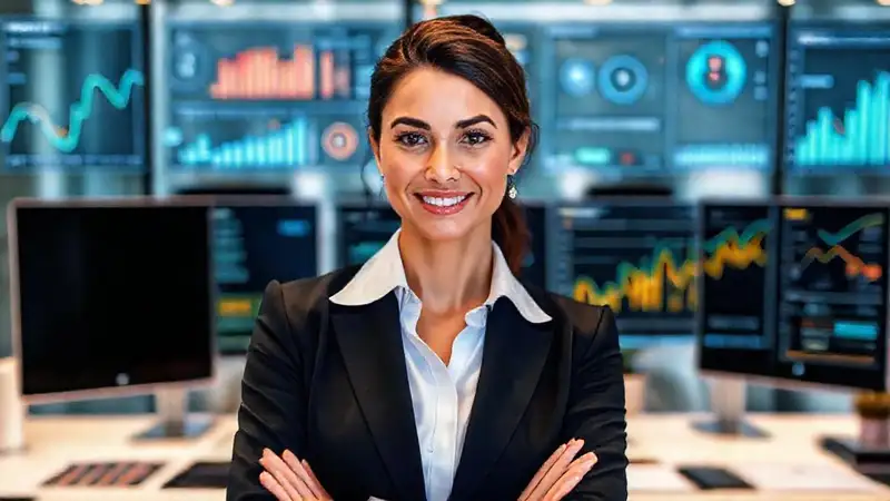 Una ejecutiva moderna triunfa con datos