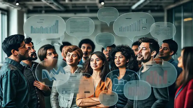 Personas diversas reflexionan en un ambiente moderno