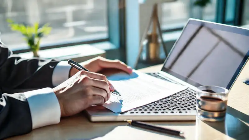 Abogado corporativo trabaja con documentos serios