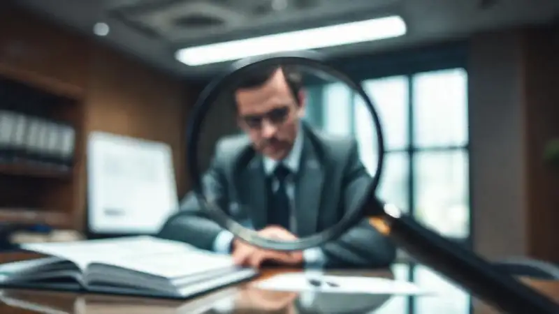 Un abogado serio examina documentos legales